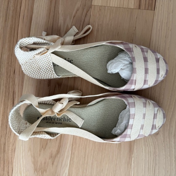Childrenchic Canvas Stylish Beige Checkered Espadrille Wedges Size 40 (US 8) - Picture 4 of 8